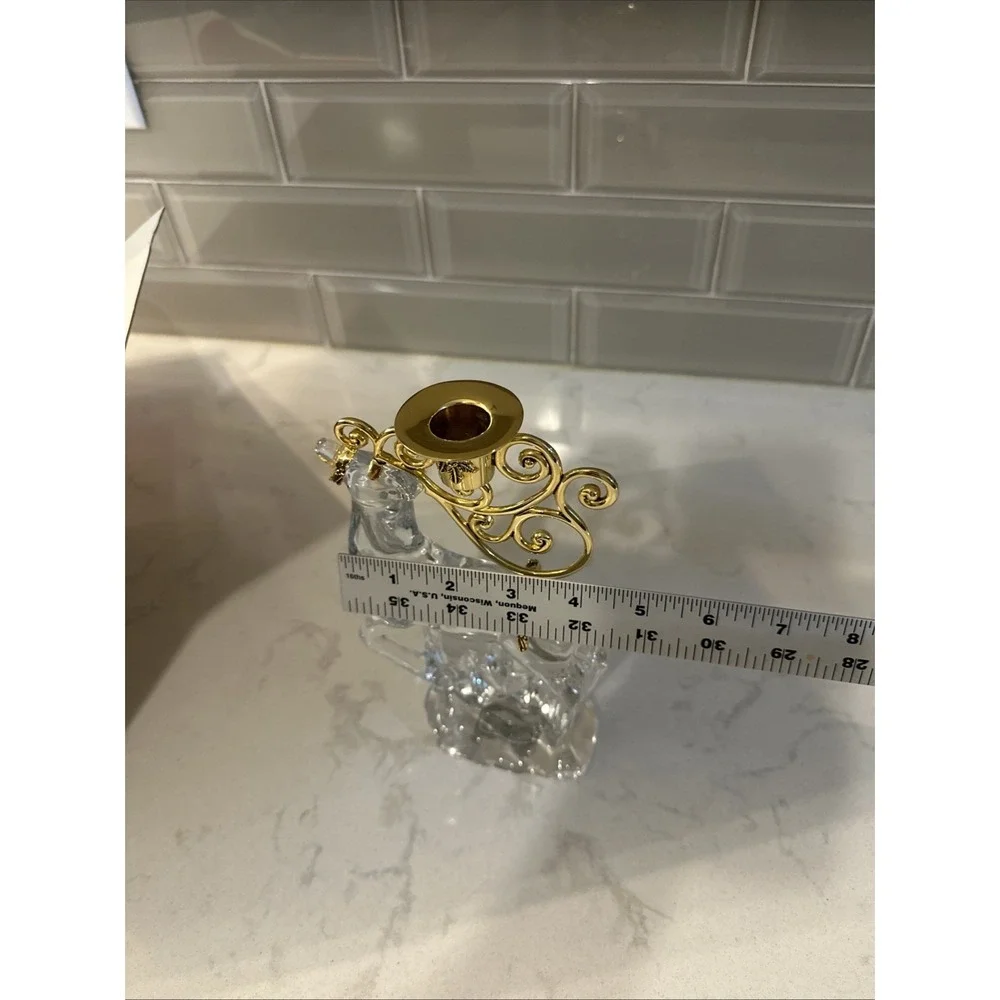 Gorham Vintage Reindeer Crystal Figure Candle holder Gold Centerpiece‎ Christmas
